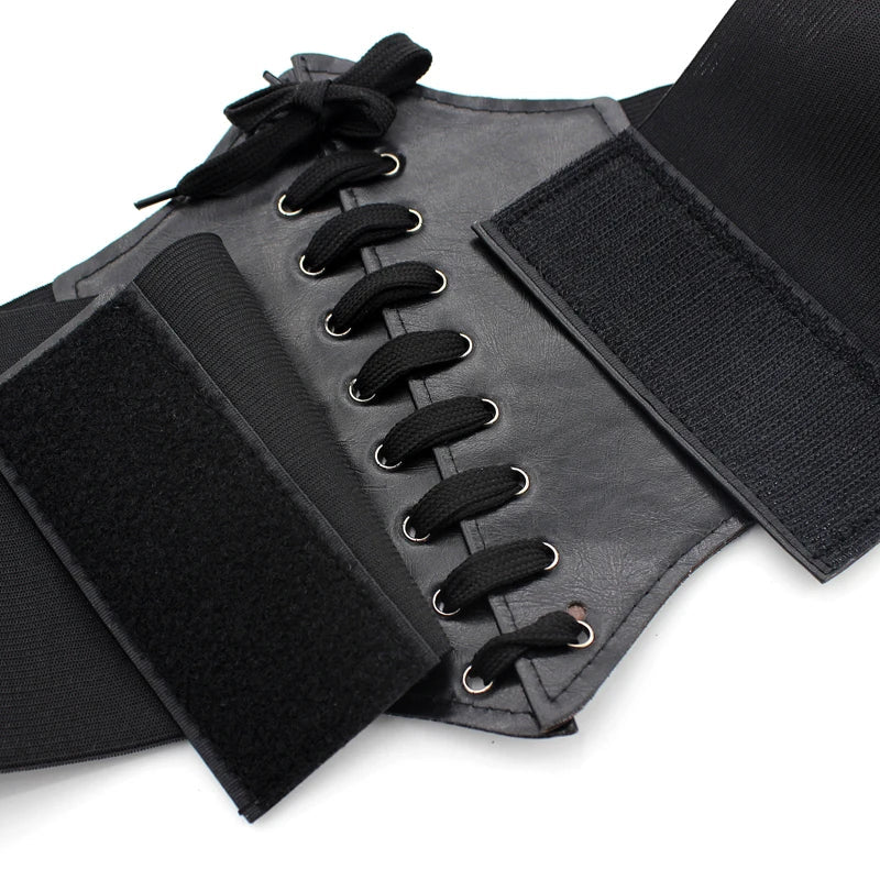 New Corset Punk Black Wide Belt - PU Leather Slimming Body Belt for Women, High Waist Elastic Cummerbund for Dresses