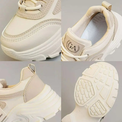 Women’s Leather Sneakers – Height-Increasing Lace-Up Platform Shoes, Casual Outdoor Vulcanized Designer Footwear