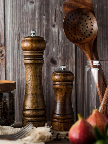 Solid Wood Salt and Pepper Grinder Set: 5", 8", 10" - Adjustable Ceramic Grinder, Kitchen Cooking Tools