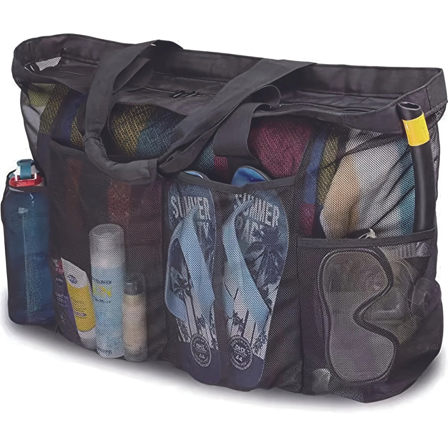 Extra Large Mesh Beach Bag with Zipper - Breathable Tote with Side Pockets, Portable Large Capacity Organizer