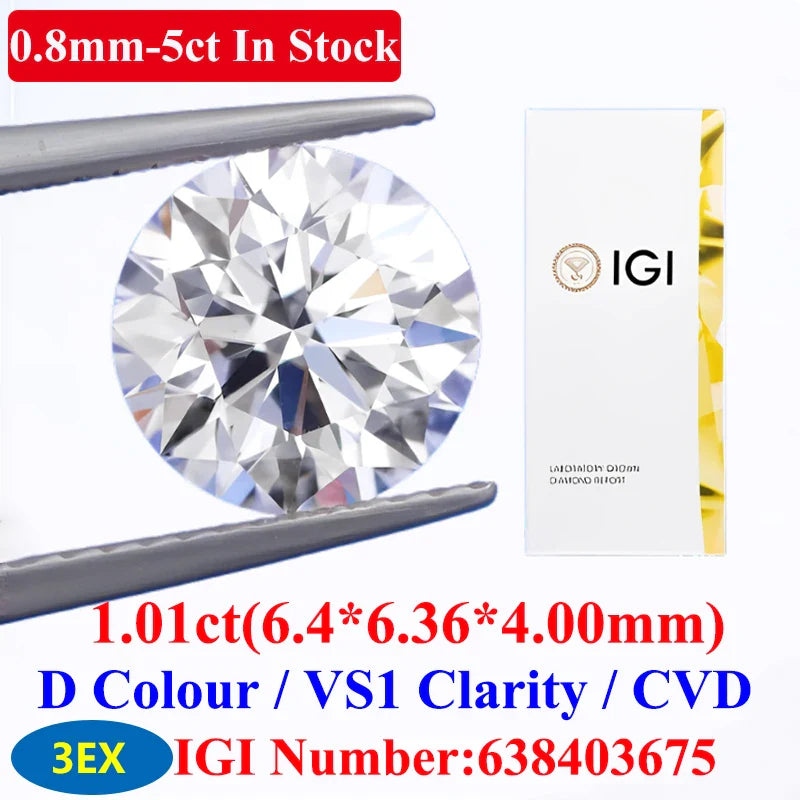 0.1–5CT Super White Lab-Grown Diamond Loose — IGI/GIA Certified, HPHT & CVD, DEFG VVS-SI, Diamond Tester Approved for Wedding Jewelry