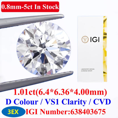 0.1–5CT Super White Lab-Grown Diamond Loose — IGI/GIA Certified, HPHT & CVD, DEFG VVS-SI, Diamond Tester Approved for Wedding Jewelry