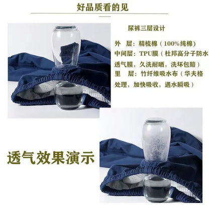 Adult Leak-Proof Cotton Incontinence Pants – Washable Cloth Diaper for Bedridden Elderly