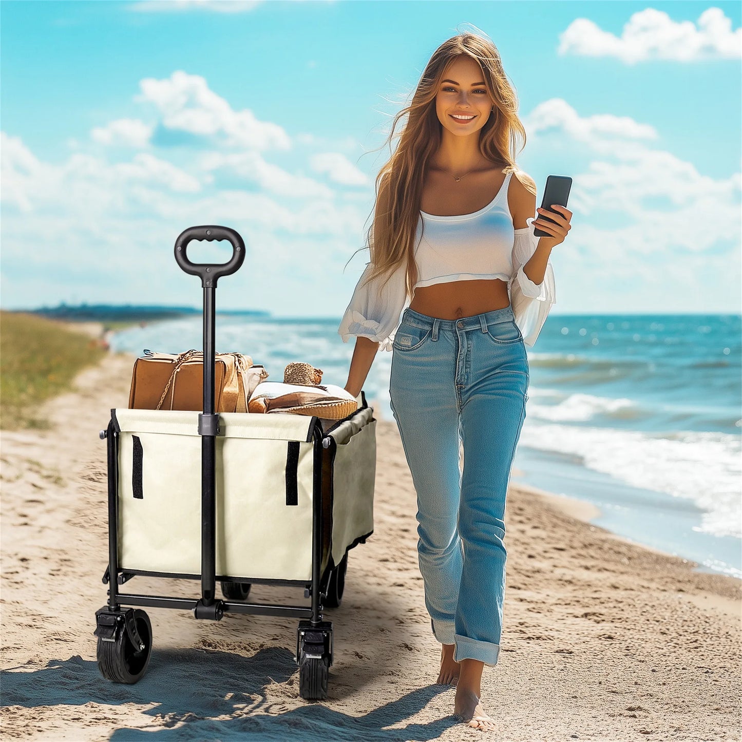 Wisfor Heavy Duty Foldable Wagon Cart — 440 Lbs Capacity, Adjustable Handle for Camping, Shopping & Beach