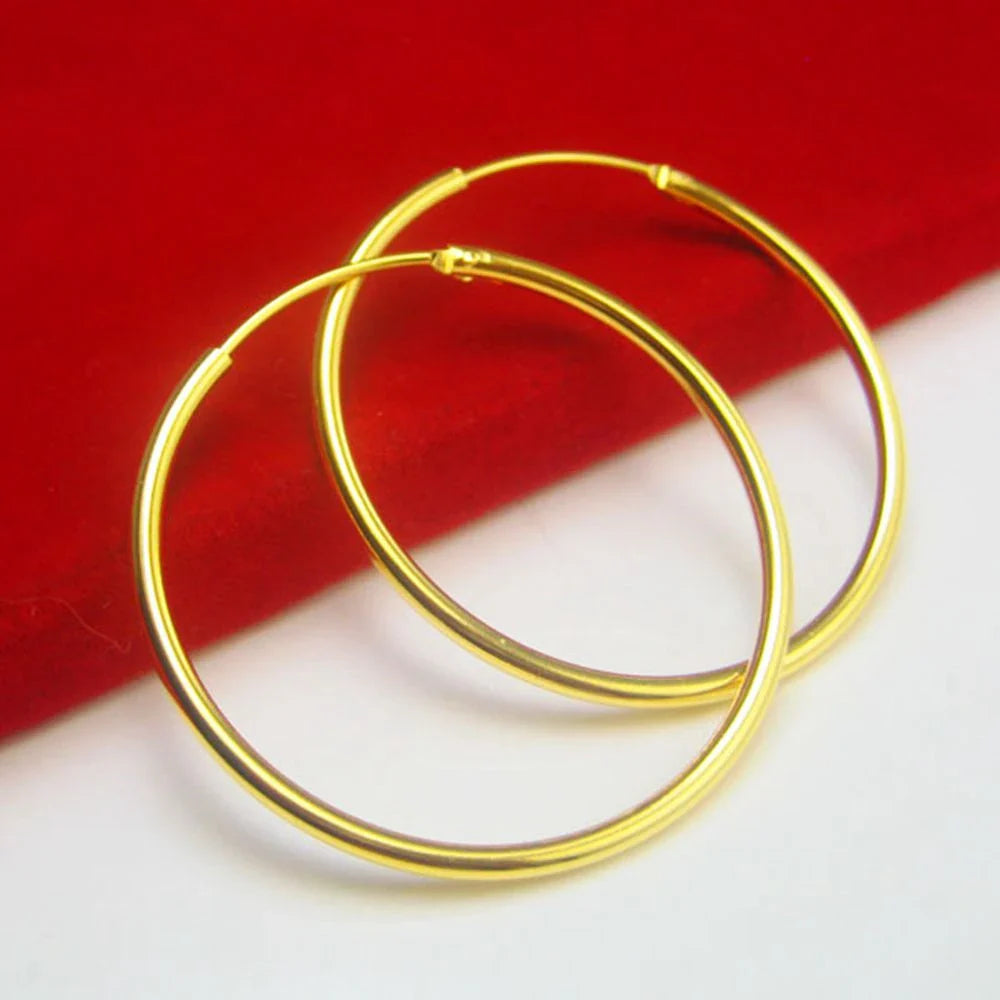 Gold-Plated Large Round Hoop Earrings — Smooth Stainless Steel Circles for Women, Multiple Sizes 12–60mm, Jewelry Gift
