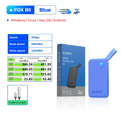 ORICO Portable USB 3.2 Gen2 External SSD for iPhone 15/Pro, Windows & Mac – Ultra Fast Lightweight Solid State Drive