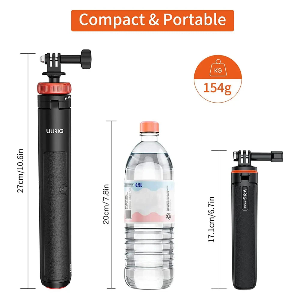 Aluminum Extendable Selfie Stick Tripod – Mini Portable Vlog Tripod for GoPro Hero 12-6, Osmo Action, Insta360 One R & X3