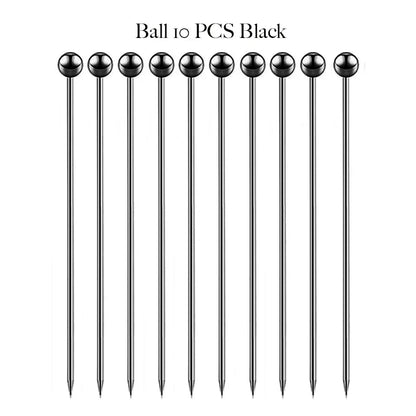 10PCS Stainless Steel Cocktail Picks - Fruit Sticks & Drink Stirring Sticks in Circle, Ball, and Hat Shapes