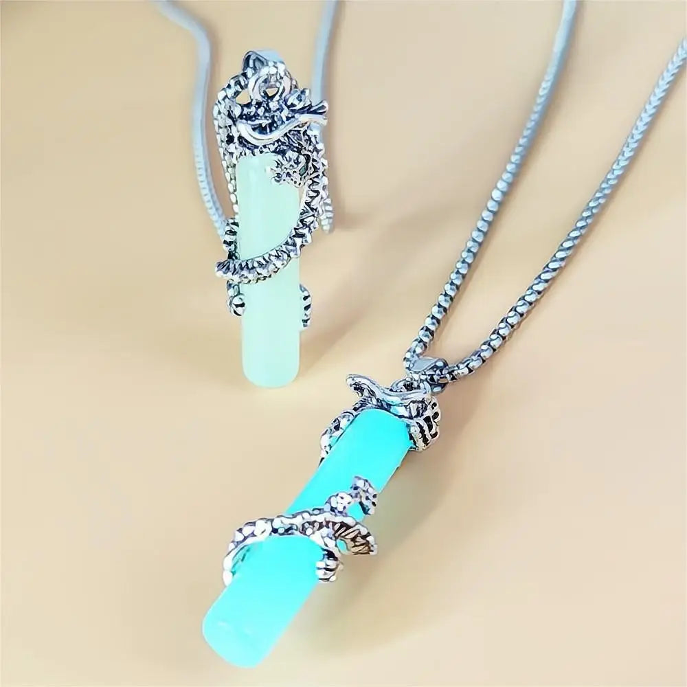 Hip-Hop Rock Dragon Necklace – Stainless Steel Chain with Luminous Alloy Pendant, Glow-in-the-Dark Night Dance Jewelry