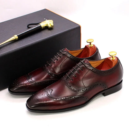 Men's Handmade Wingtip Oxford Shoes - Genuine Calfskin Leather Brogue Dress Shoes