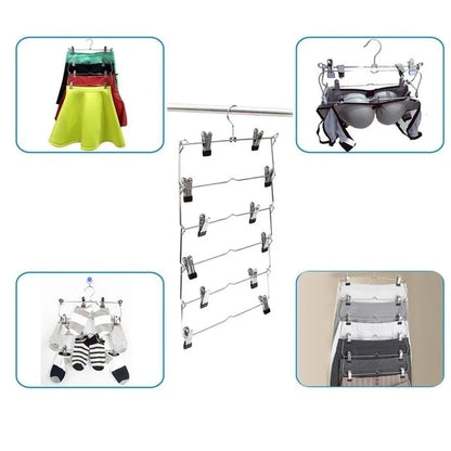 6-Layer Clothes Hangers: Multilayer Skirt Trouser Hanger with Non-Slip Metal Clips - Clothing Storage Rack Holder