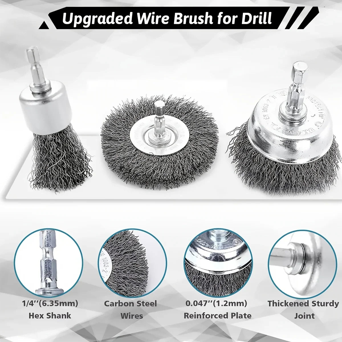 10 Pack Wire Brush Wheel Cup Brush Set: 1/4 Inch Hex Shank Wire Brush for Drill - Coarse Carbon Steel Crimped Wire Wheel (0.012 Inch)