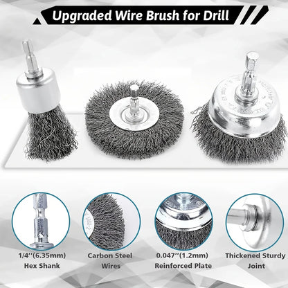 10 Pack Wire Brush Wheel Cup Brush Set: 1/4 Inch Hex Shank Wire Brush for Drill - Coarse Carbon Steel Crimped Wire Wheel (0.012 Inch)