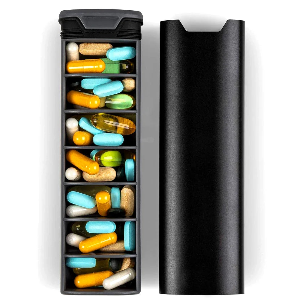 7-Day Weekly Pill Organizer – Large Capacity Aluminum & Wood Pill Box for Vitamins & Medicine