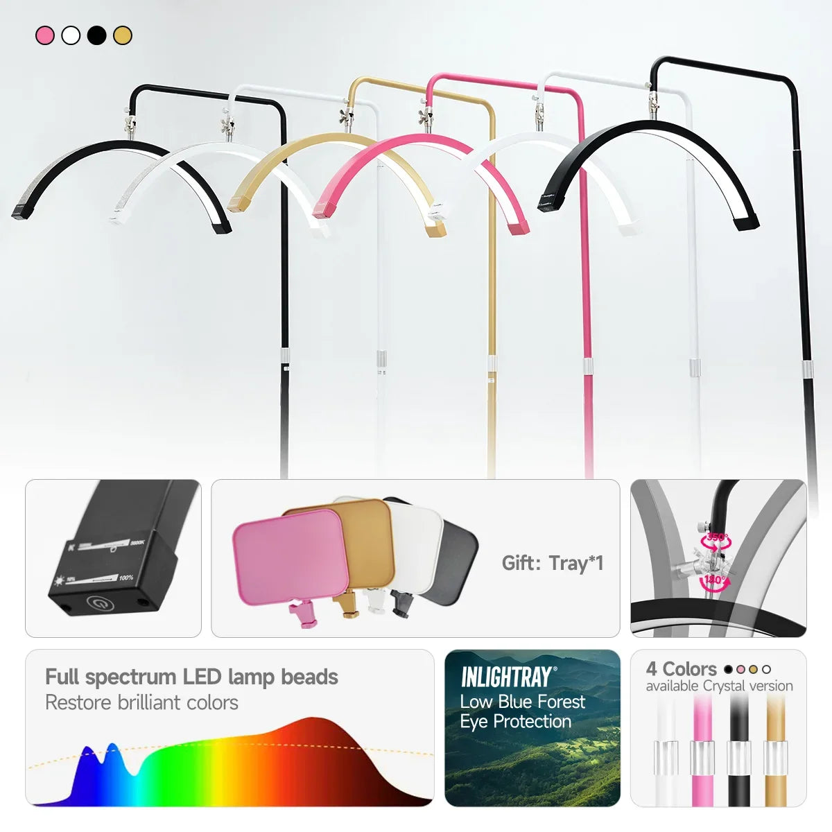 Hidden Cable Half Moon Beauty Lamp - Professional Lash Extension Floor Light with Custom Logo for Salon Makeup & Eyelash Artists