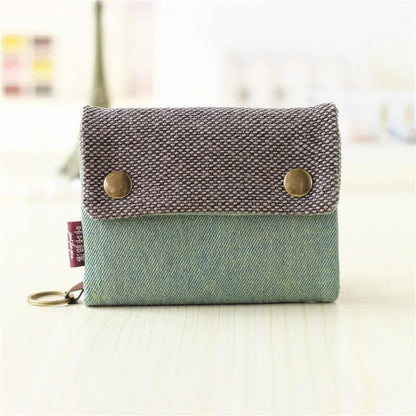 Handmade Three-Fold Fabric Wallet — Short Zipper Purse for Women & Men, Multi-Function Card & Key Holder for Teens