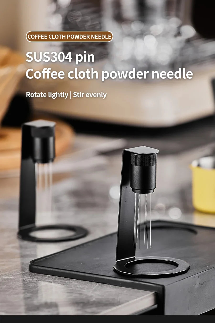 WDT Espresso Coffee Stirrer Tool with 8 Needles & Magnetic Stand – Barista Coffee Distribution Tool