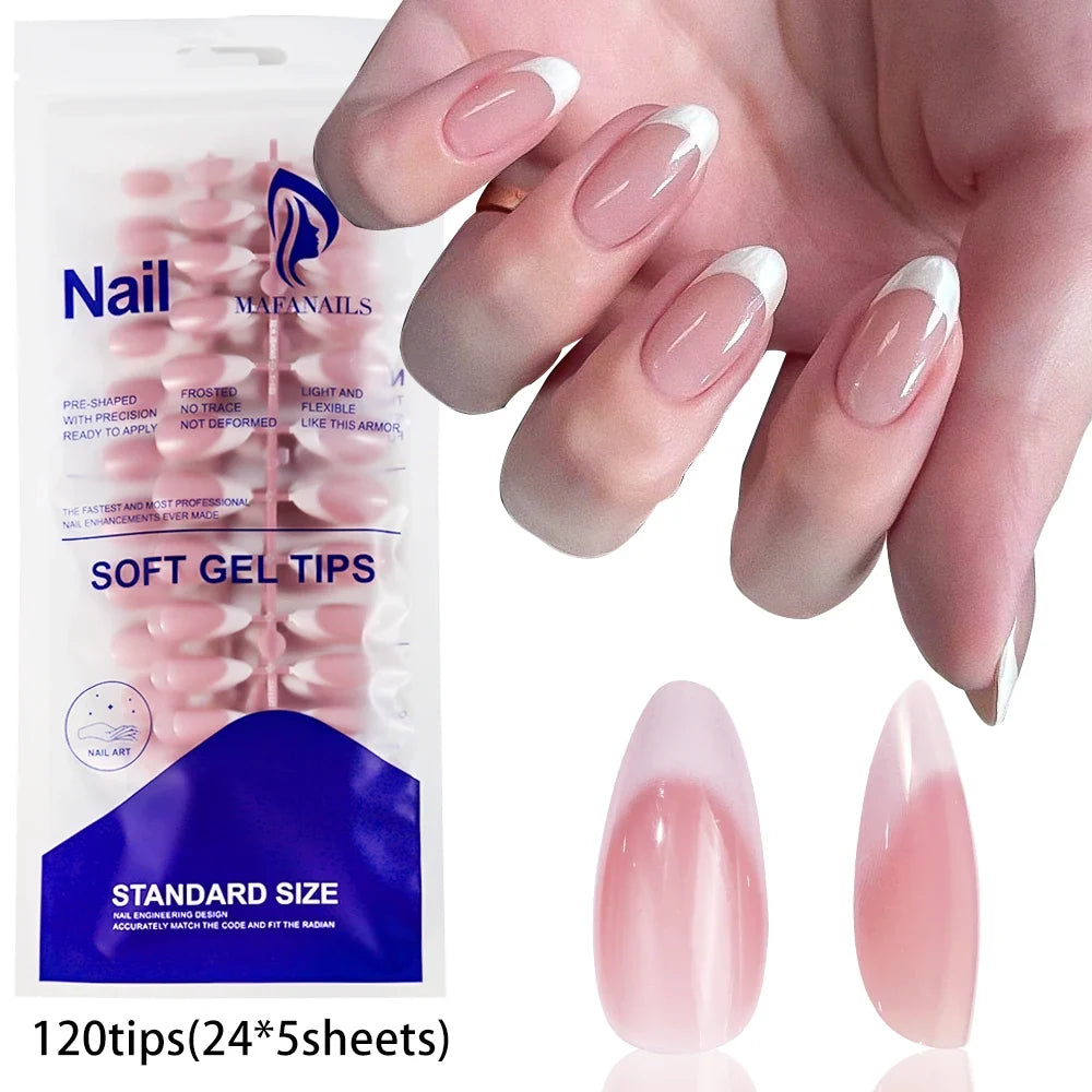120pcs Pink French Press On Nails - Glossy Short Square Coffin Full Cover Acrylic Nail Tips