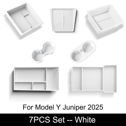 Tesla Model Y Juniper 2025 Center Console Armrest Organizer – Cup Holder & Storage Box Interior Upgrade Kit