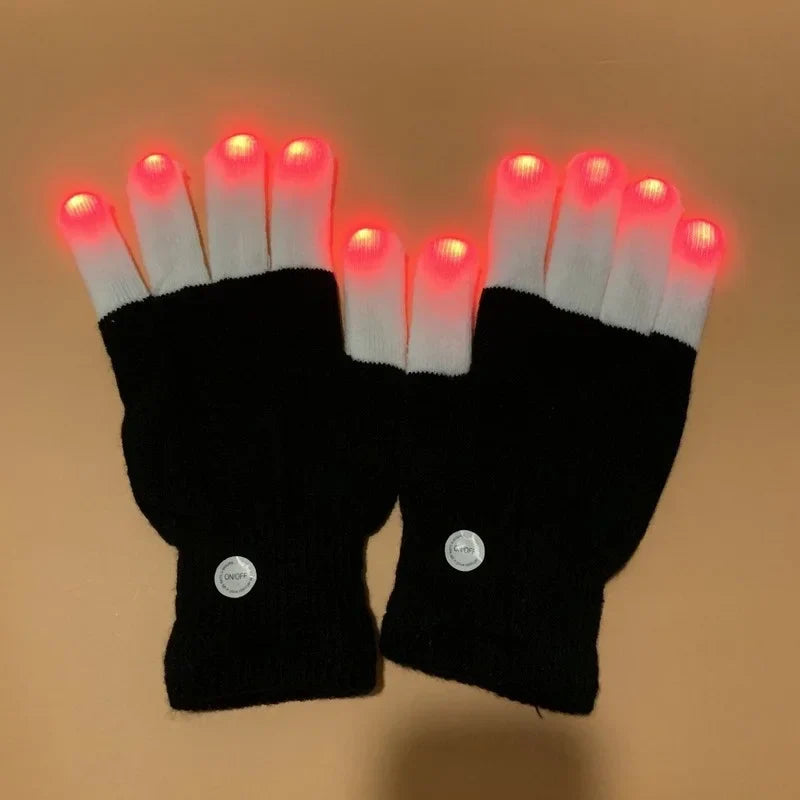 1 Pair LED Flashing Magic Gloves - Colorful Glowing Finger Gloves for Winter Festivals