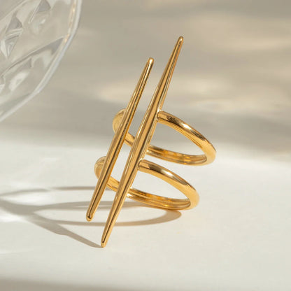 Vintage 18K Gold Plated Double Line Open Ring – Stainless Steel Women’s Anti-Allergic Daily Jewelry
