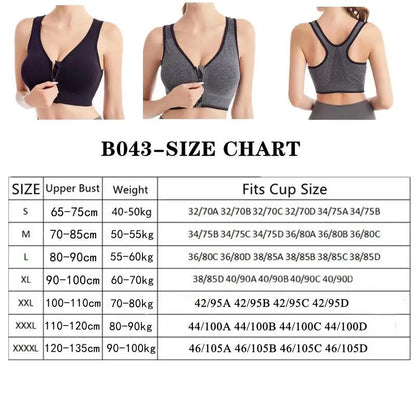 Women’s Front Zipper Sports Bra – Shockproof Seamless Breathable Wireless Fitness & Running Bralette