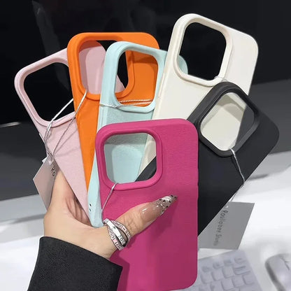 Candy Color Lichee Pattern Soft Phone Case – Shockproof Cover for iPhone 11–17, Pro Max, Air, 16E, X, XS, XR