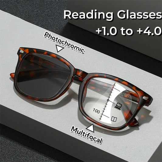 2024 Photochromic Anti-Blue Reading Glasses – Multifocal Presbyopic Eyewear with Intelligent Dual Light for Near & Far Vision