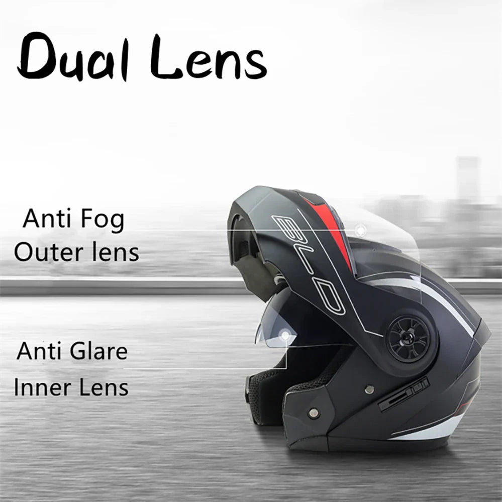 BLD Personalized Full Face Motorcycle Helmet – Dual Lens Modular Flip-Up Casco Moto for Men & Women