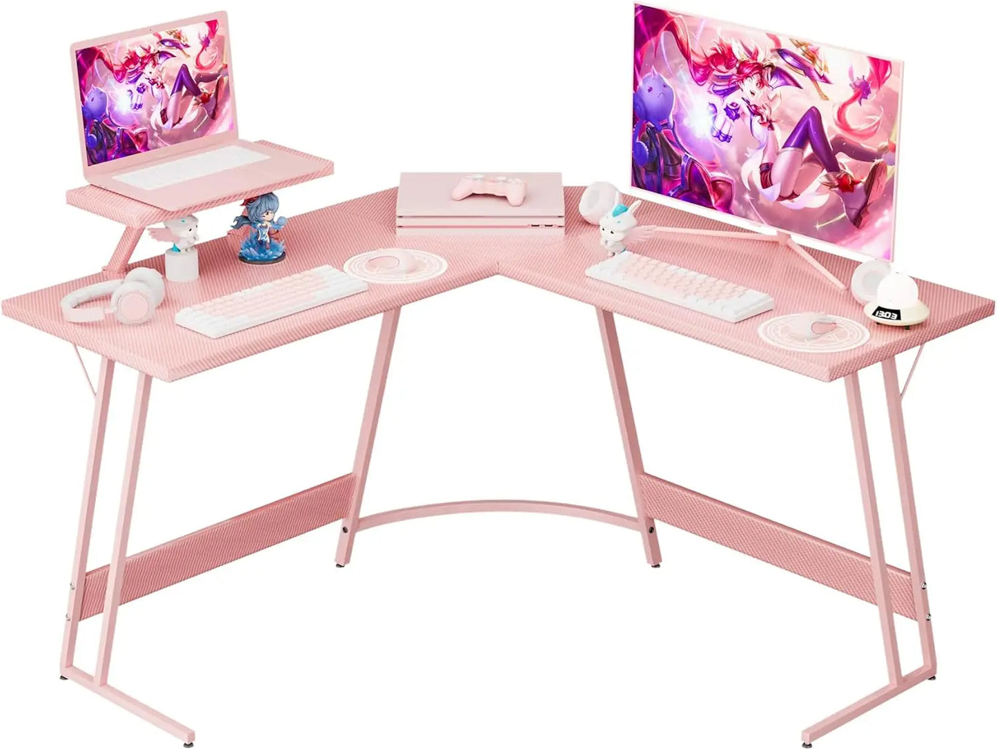 PC Gaming Desk with Large Monitor Riser – L-Shaped Corner Desk, Sturdy Writing Workstation for Office & Computer