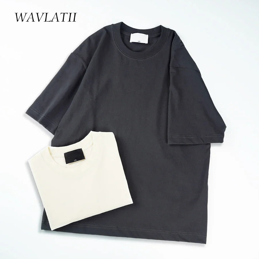 WAVLATII Oversized Summer T-Shirt – Unisex Korean Streetwear Solid Color Casual Tee for Men & Women, Basic Loose Fit Top
