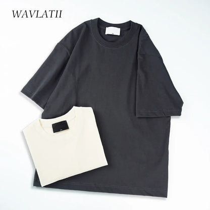 WAVLATII Oversized Summer T-Shirt – Unisex Korean Streetwear Solid Color Casual Tee for Men & Women, Basic Loose Fit Top