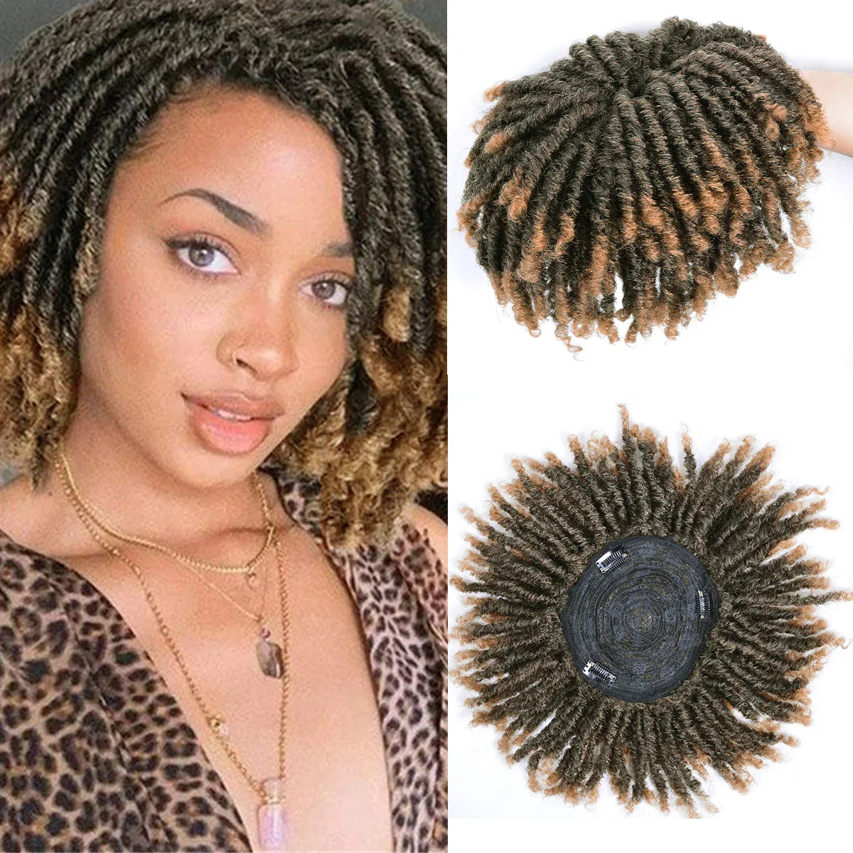 Short Crochet Synthetic Wig with Clips – Afro Braided Half Dreadlock Hair Extensions for Men & Women