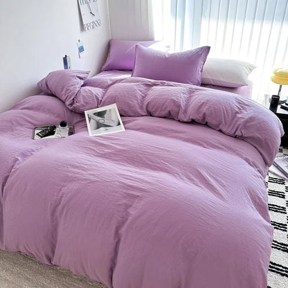 Solid Cotton Bedding Set - Sheet, Duvet Cover & Pillowcase, Single/Double/Twin/King/Queen Size