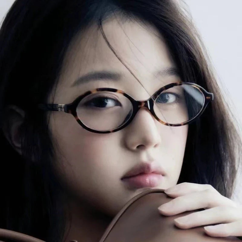 Oval Small Frame Retro Glasses for Women - Korean Plain Style Anti-Blue Light Eyewear, Ladies Optical Spectacles