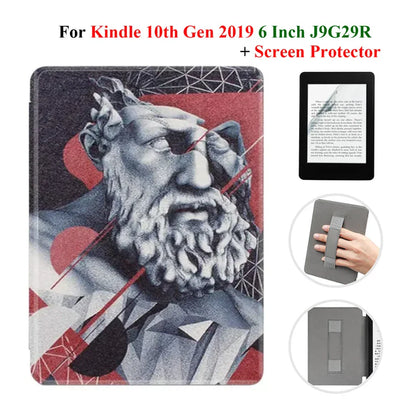 Kindle 10th Gen 6" Leather Case – Hand Strap & Screen Protector Cover with Wake/Sleep Function (2019, J9G29R)