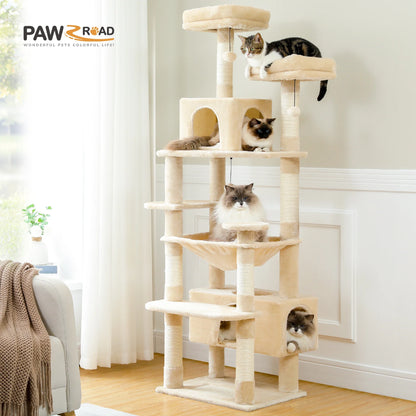 Large Cat Tree Tower – Multi-Level Plush Indoor Cat Condo with Scratching Posts, Boards, Perches & Caves