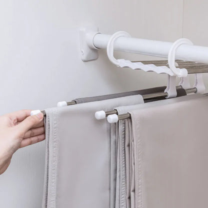 5-In-1 Magic Trouser Rack Hangers - Stainless Steel Folding Pant Rack, Tie Hanger, Shelves - Bedroom Closet Organizer, Wardrobe Storage