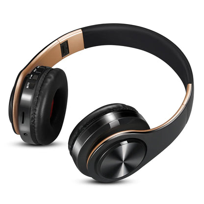 Men’s Gift Gold Wireless Headphones – Bluetooth Stereo Earphones with Built-in MIC, 3.5mm Jack for Xiaomi, Samsung, iPhone