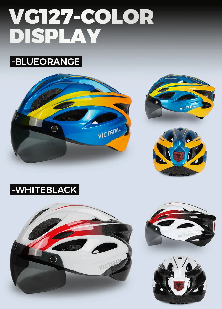 VICTGOAL Bicycle Helmet for Men - With Taillight, Magnetic Goggles, UV400 Lens & Sun Visor, MTB & Electric Scooter Bike Safety Helmet