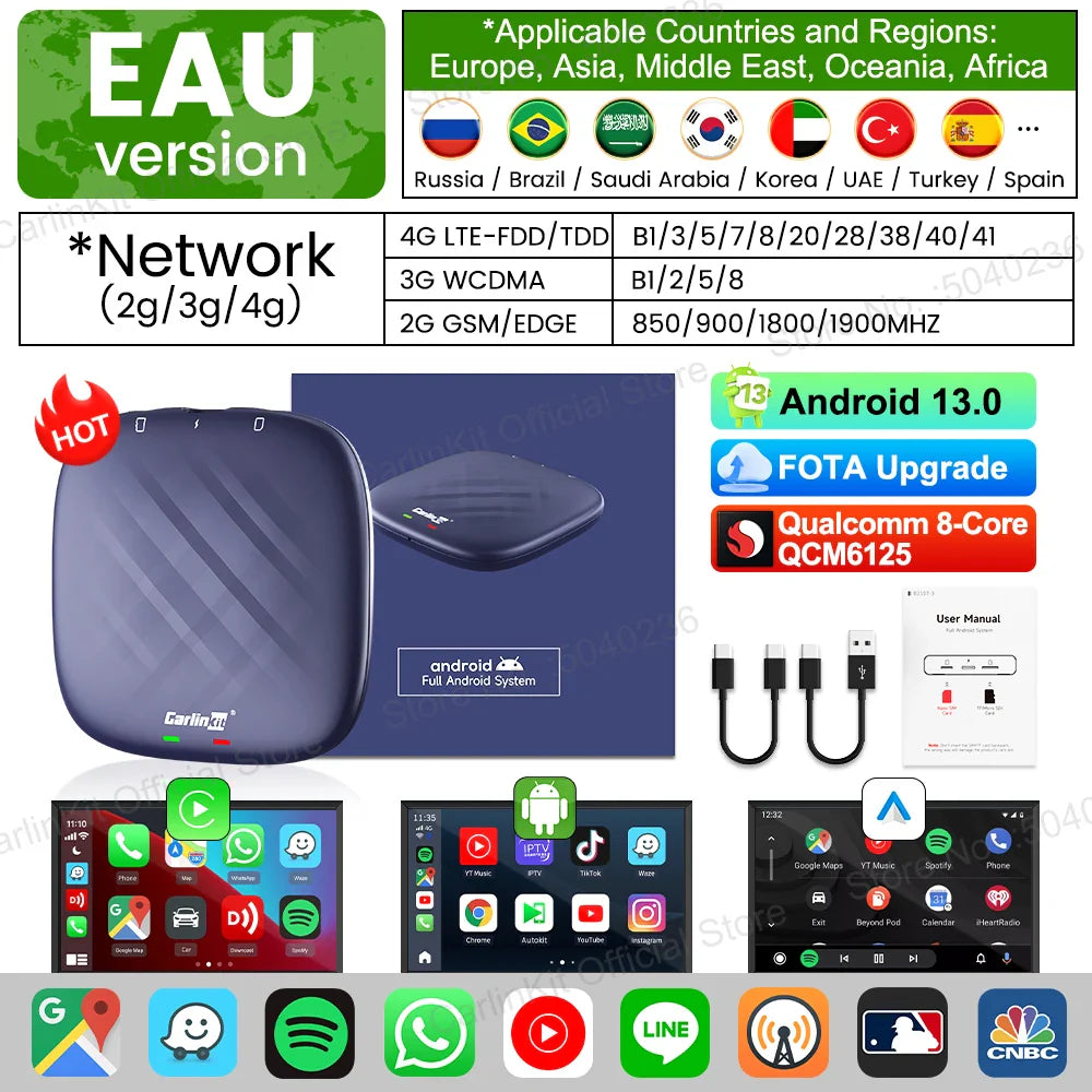 CarlinKit Android 13 AI TV Box – 8-Core Wireless CarPlay & Android Auto with Split Screen, 64G/128G for Netflix, YouTube, Play Store