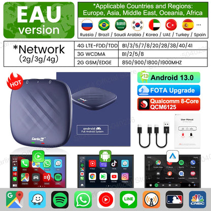 CarlinKit Android 13 AI TV Box – 8-Core Wireless CarPlay & Android Auto with Split Screen, 64G/128G for Netflix, YouTube, Play Store