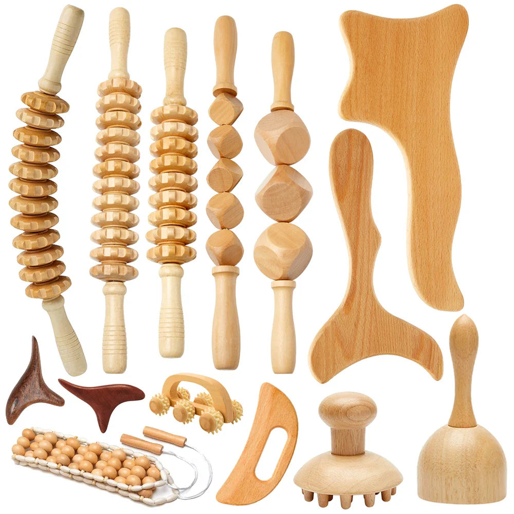 Wooden Lymphatic Drainage & Anti-Cellulite Massage Tools – Gua Sha for Body Shaping & Sore Muscle Relief