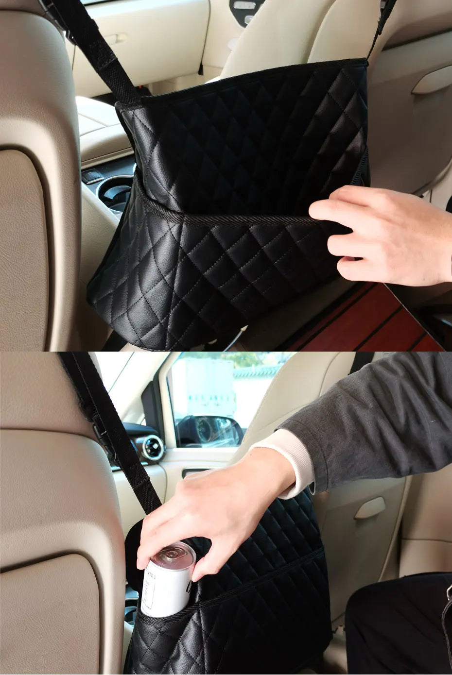 SEAMETAL PU Leather Car Handbag Holder - Seat Back Hanging Storage Organizer for Auto Interior