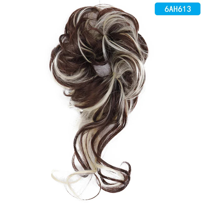 AZQUEEN Messy Bun Hair Extension – Synthetic Curly Wave Chignon Scrunchie, Elastic Band Updo Hairpiece for Women