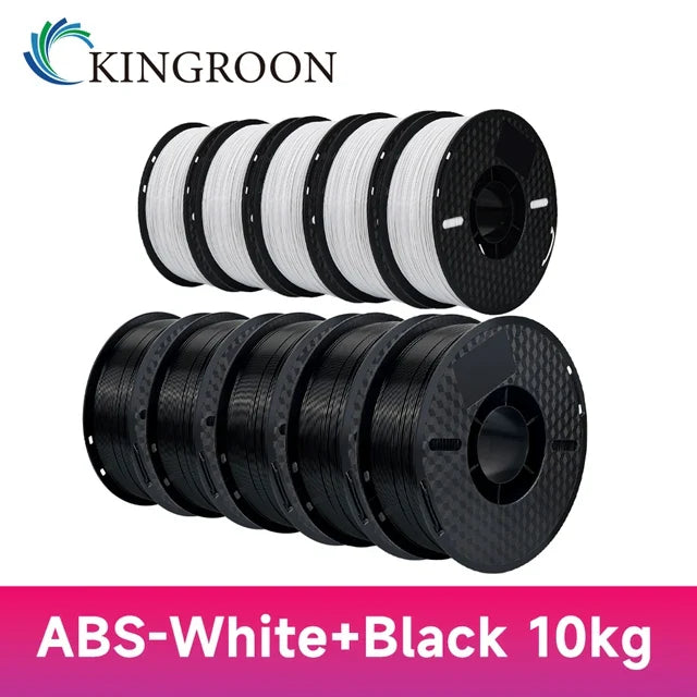 KINGROON 10KG PLA/ABS/PETG Filament 1.75mm – 10 Rolls Black, White, Gray for 3D Printing