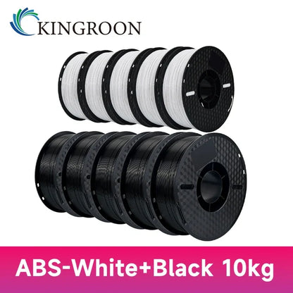 KINGROON 10KG PLA/ABS/PETG Filament 1.75mm – 10 Rolls Black, White, Gray for 3D Printing