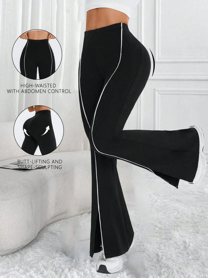 Women’s High Waisted Flared Yoga Pants – Slim Fit Split Hem, High Elasticity Hip Lift Wide Leg Fitness & Running Trousers