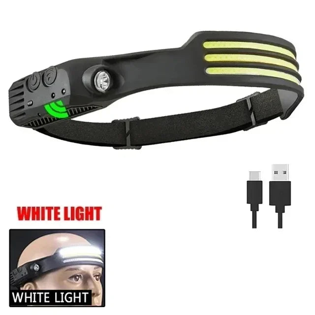 IR Motion Sensor Headlamp – USB Rechargeable Waterproof Headlight, White/Yellow/Red Light 10 Modes Ultra Bright Adjustable Beam Head Lamp for Camping & Outdoor Use