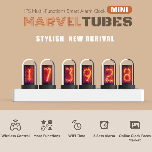 WiFi Nixie Tube Alarm Clock with RGB Lights – Customizable DIY Faces for Game Room Décor & Gift